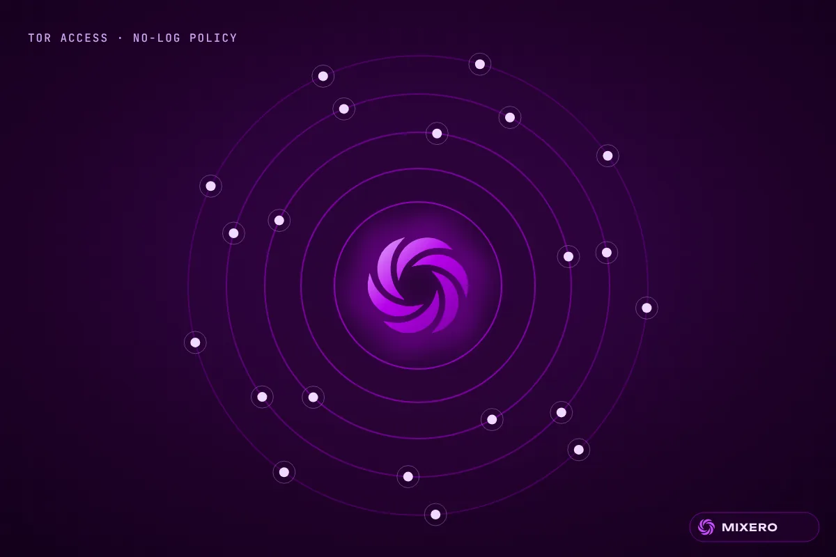 Mixero crypto mixer Tor access shown as onion layers around the brand mark